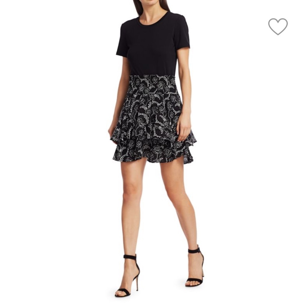 A.L.C. Smocked Black and White Ruffle Mini Skirt Size 10 Medium